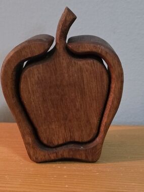 Handcrafted Wooden Apple Puzzle Box - Brown